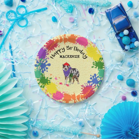 Australian Shepherd Dog Fun Art Birthday Party     Papieren Bordje (Feest)