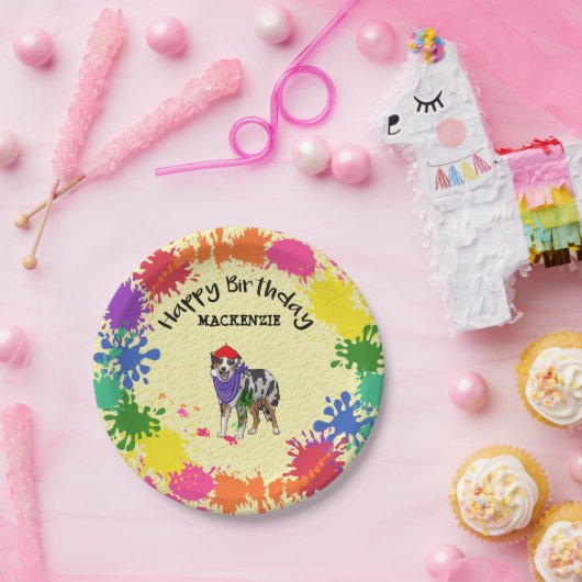 Australian Shepherd Dog Fun Art Birthday Party     Papieren Bordje (Feest)