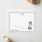 Australian Shepherd Dog Gray Border Monogram Name Notitiekaartje (Voorkant / Achterkant in situ)