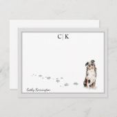 Australian Shepherd Dog Gray Border Monogram Name Notitiekaartje (Voorkant / Achterkant)