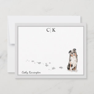 Australian Shepherd Dog Gray Border Monogram Name Notitiekaartje