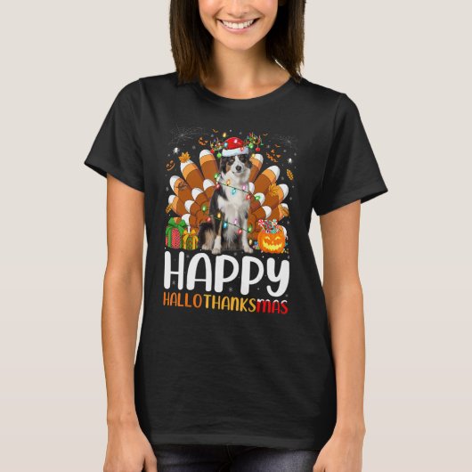 Australian Shepherd Dog Halloween Kersthallot T-shirt (Voorkant)