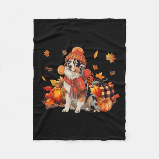Australian Shepherd Dog Herfst Sjaal Leopard Pompo Fleece Deken (Voorkant)