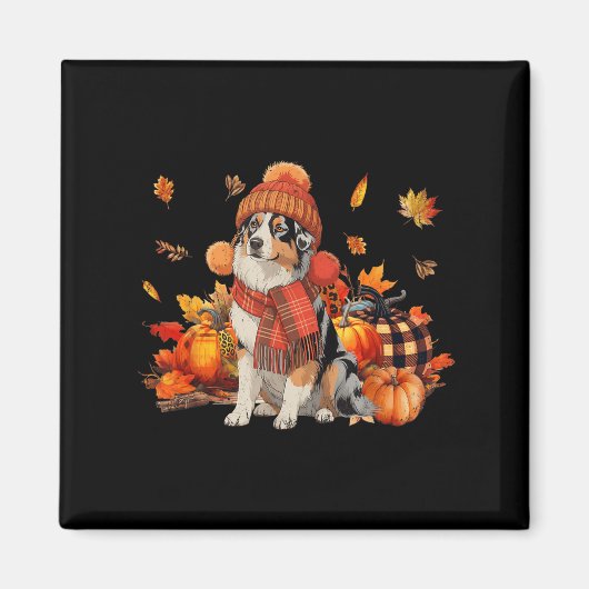 Australian Shepherd Dog Herfst Sjaal Leopard Pompo Magneet (Voorkant)