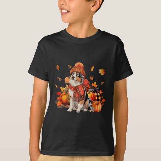 Australian Shepherd Dog Herfst Sjaal Leopard Pompo T-shirt (Voorkant)