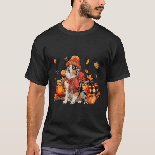 Australian Shepherd Dog Herfst Sjaal Leopard Pompo T-shirt (Voorkant)