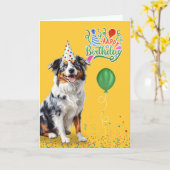 Australian Shepherd Dog in een feestje Pet Verjaar Kaart (Gele Bloem)