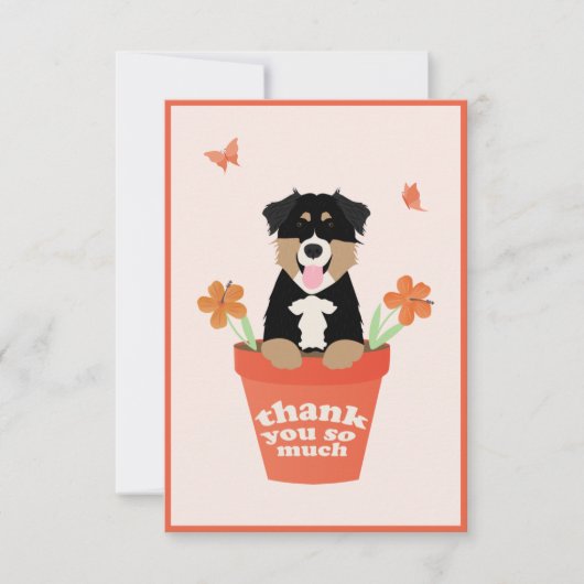 Australian Shepherd Dog in Flower Pot Bedankkaart (Voorkant)