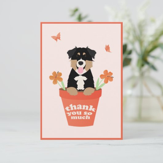 Australian Shepherd Dog in Flower Pot Bedankkaart (Staand voorkant)