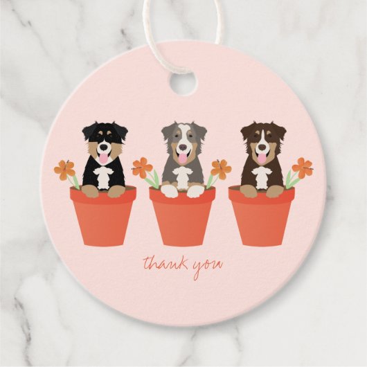 Australian Shepherd Dog in Flower Pot Dank u Bedankjes Labels (Voorkant)