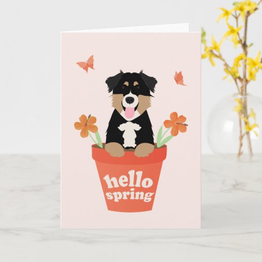 Australian Shepherd Dog in Flower Pot Kaart (Gele Bloem)
