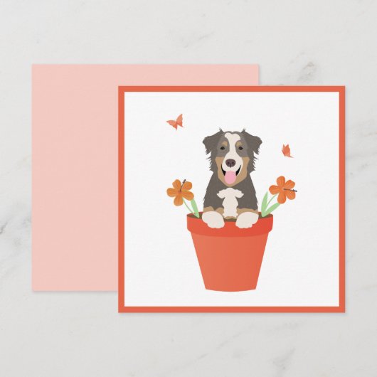 Australian Shepherd Dog in Flower Pot Kaart (Voorkant / Achterkant)