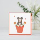 Australian Shepherd Dog in Flower Pot Kaart (Staand voorkant)
