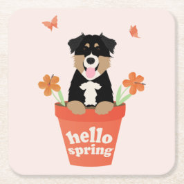 Australian Shepherd Dog in Flower Pot Kartonnen Onderzetters