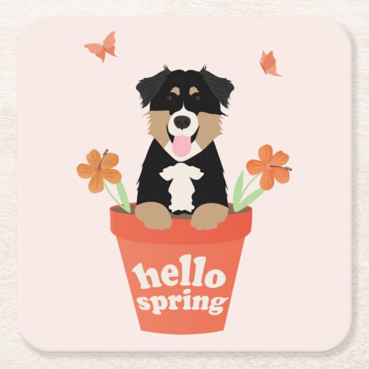 Australian Shepherd Dog in Flower Pot Kartonnen Onderzetters (Voorkant)