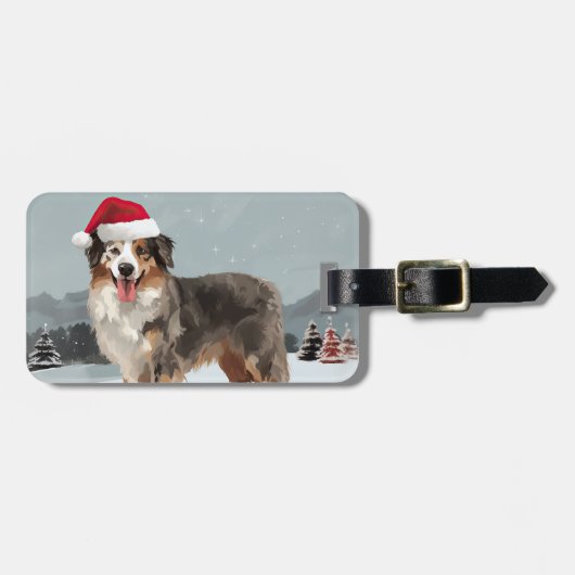 Australian Shepherd Dog in Sneeuwkerst Bagagelabel (Voorkant horizontaal)