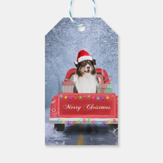 Australian Shepherd Dog in Sneeuwkerst Cadeaulabel (Achterkant)