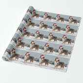 Australian Shepherd Dog in Sneeuwkerst Cadeaupapier (Uitgerold)