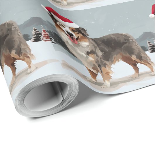 Australian Shepherd Dog in Sneeuwkerst Cadeaupapier (Rol Hoek)