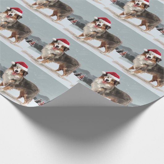 Australian Shepherd Dog in Sneeuwkerst Cadeaupapier (Hoek)