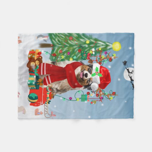 Australian Shepherd Dog in Sneeuwkerst Fleece Deken (Voorkant (Horizontaal))