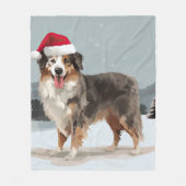 Australian Shepherd Dog in Sneeuwkerst Fleece Deken (Voorkant)