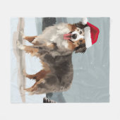 Australian Shepherd Dog in Sneeuwkerst Fleece Deken (Voorkant (Horizontaal))