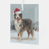 Australian Shepherd Dog in Sneeuwkerst Glas Ornament (Voorkant links)