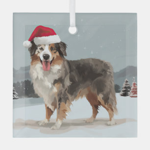 Australian Shepherd Dog in Sneeuwkerst Glas Ornament