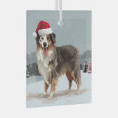 Australian Shepherd Dog in Sneeuwkerst Glas Ornament (Voorkant Rechts)