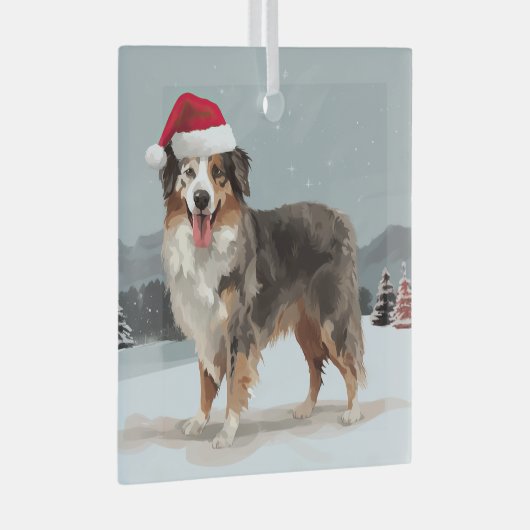 Australian Shepherd Dog in Sneeuwkerst Glas Ornament (Voorkant Rechts)