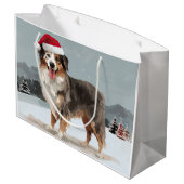 Australian Shepherd Dog in Sneeuwkerst Groot Cadeauzakje (Achterkant Gekanteld)