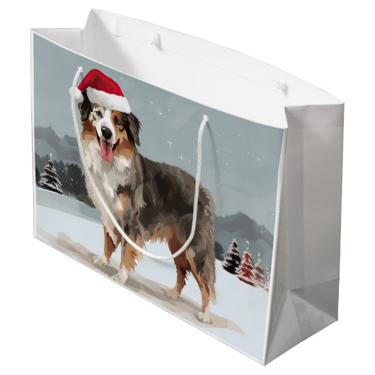 Australian Shepherd Dog in Sneeuwkerst Groot Cadeauzakje (Achterkant Gekanteld)