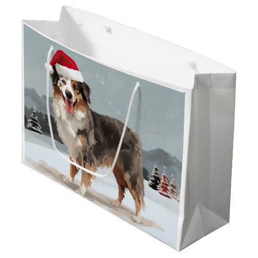 Australian Shepherd Dog in Sneeuwkerst Groot Cadeauzakje (Voorkant Gekanteld)