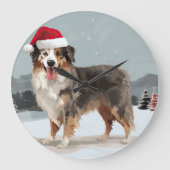 Australian Shepherd Dog in Sneeuwkerst Grote Klok (Voorkant)
