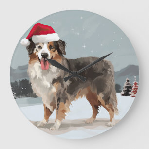 Australian Shepherd Dog in Sneeuwkerst Grote Klok