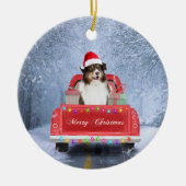 Australian Shepherd Dog in Sneeuwkerst Keramisch Ornament (Voorkant)