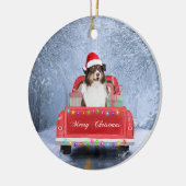 Australian Shepherd Dog in Sneeuwkerst Keramisch Ornament (Links)