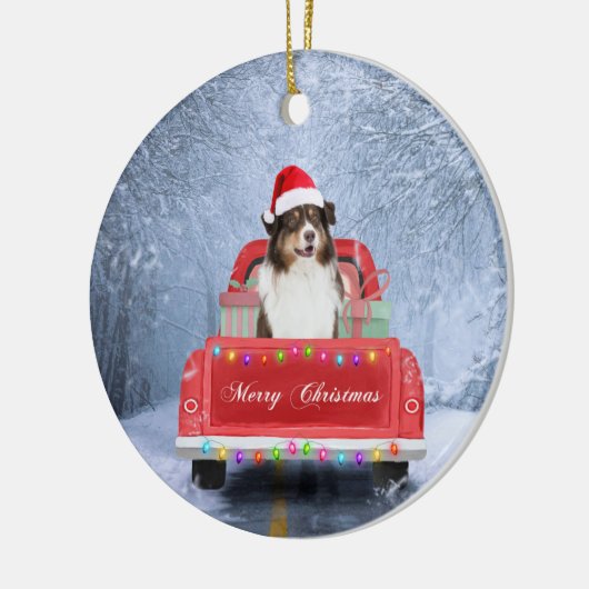 Australian Shepherd Dog in Sneeuwkerst Keramisch Ornament (Links)