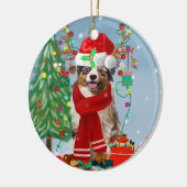 Australian Shepherd Dog in Sneeuwkerst Keramisch Ornament (Links)