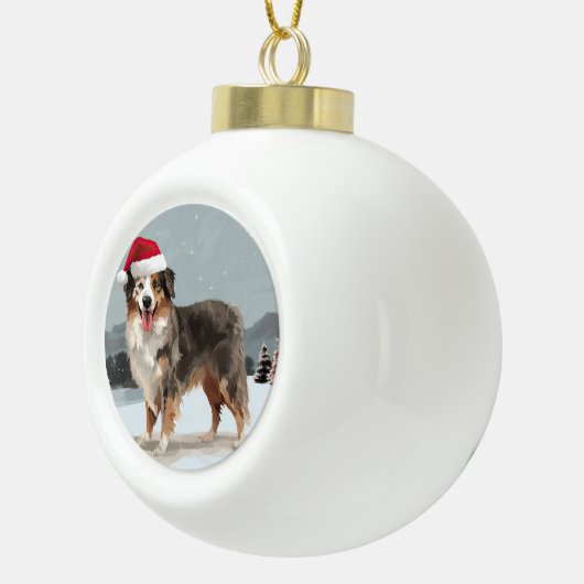 Australian Shepherd Dog in Sneeuwkerst Keramische Bal Ornament (Rechts)