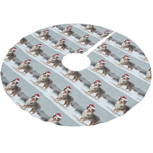 Australian Shepherd Dog in Sneeuwkerst Kerstboom Rok (Gekanteld)