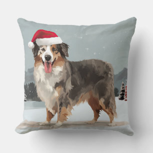Australian Shepherd Dog in Sneeuwkerst Kussen