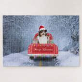 Australian Shepherd Dog in Sneeuwkerst Legpuzzel (Horizontaal)