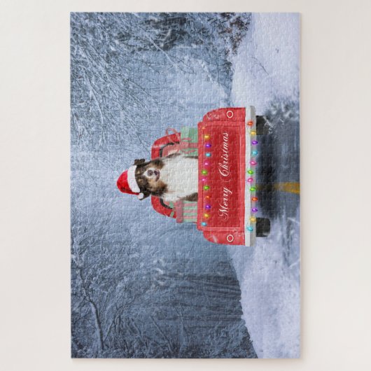 Australian Shepherd Dog in Sneeuwkerst Legpuzzel (Verticaal)