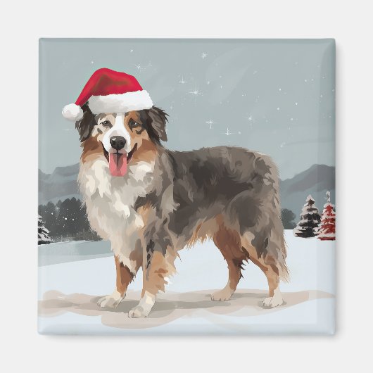 Australian Shepherd Dog in Sneeuwkerst Magneet (Voorkant)