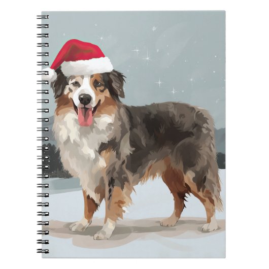Australian Shepherd Dog in Sneeuwkerst Notitieboek (Voorkant)