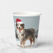 Australian Shepherd Dog in Sneeuwkerst Papieren Bekers (Achterkant)