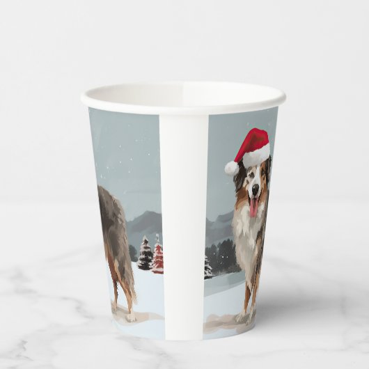 Australian Shepherd Dog in Sneeuwkerst Papieren Bekers (Links)