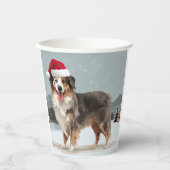 Australian Shepherd Dog in Sneeuwkerst Papieren Bekers (Voorkant)